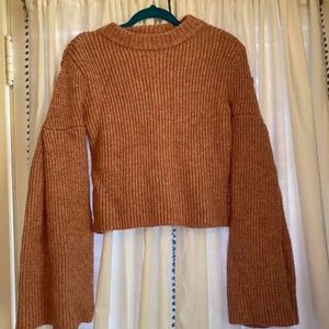 Pink Cropped Sweater with Bell Sleeves